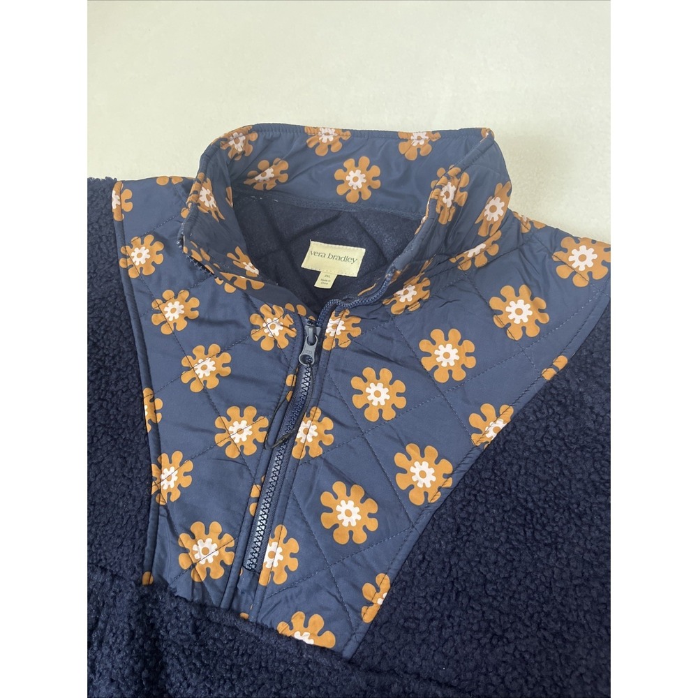 Vera Bradley Cozy Sherpa Fleece Quarter Zip Pullover Navy Floral Size XXL